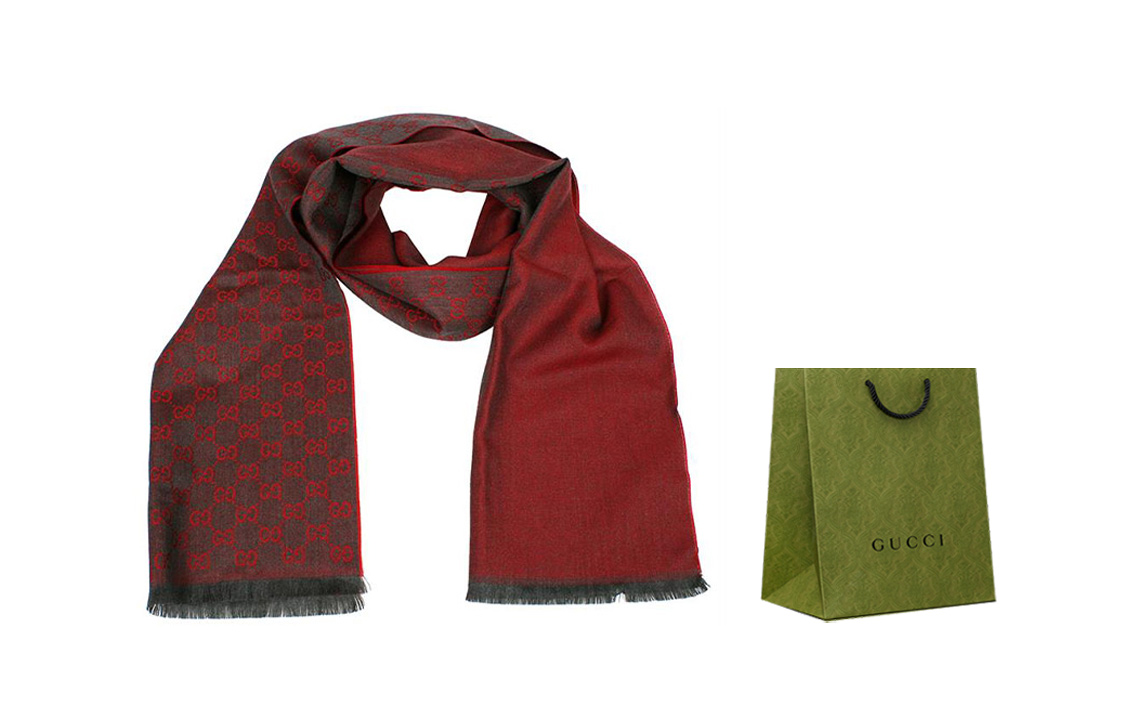 GUCCI Burgundy Wool Knit Scarf Unisex情侣同款 344994-4G200-1174 圖 5