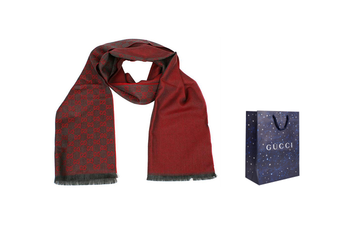 GUCCI Burgundy Wool Knit Scarf Unisex情侣同款 344994-4G200-1174 圖 6