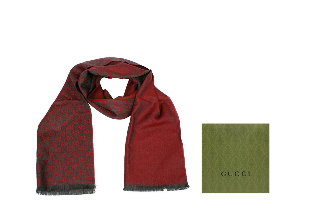 GUCCI Burgundy Wool Knit Scarf Unisex情侣同款 344994-4G200-1174 圖 7