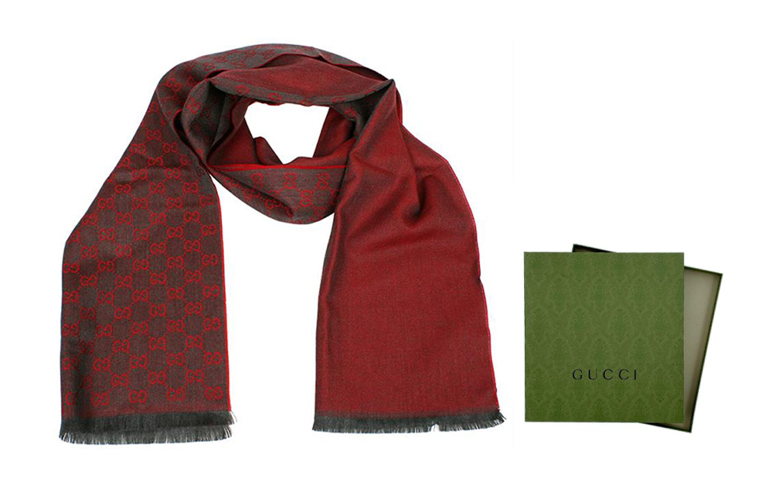 GUCCI Burgundy Wool Knit Scarf Unisex情侣同款 344994-4G200-1174 圖 8