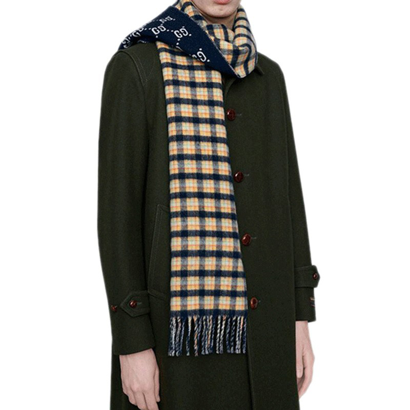 GUCCI Business Korean Style Wool Scarf Unisex Couple Black 597527-4G200-4076 圖 5