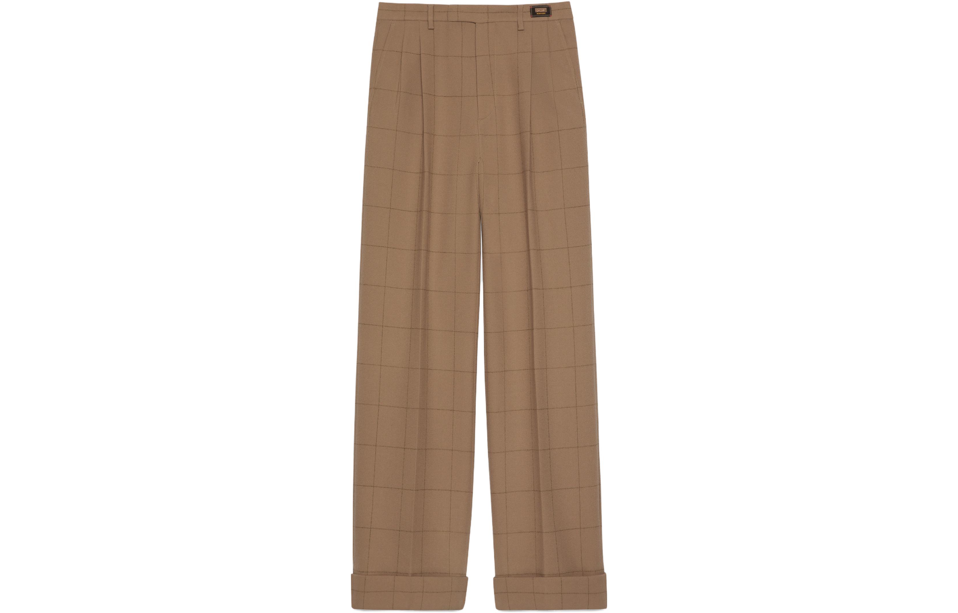 Gucci Camel Solid Checkered Zip Straight Casual Pants 756408-ZALV6-2643