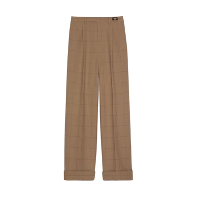 Gucci Camel Solid Checkered Zip Straight Casual Pants 756408-ZALV6-2643