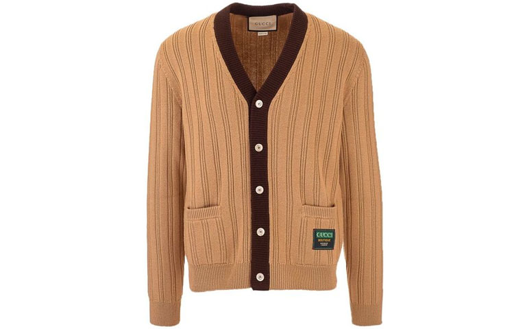 Gucci Camel Wool Ribbed Cardigan Sweater 646809-XKBQT-2668