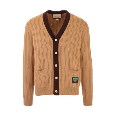 Gucci Camel Wool Ribbed Cardigan Sweater 646809-XKBQT-2668