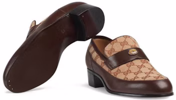 Shop GUCCI 古馳 雙G 簡約休閒老花平底樂福鞋 棕色