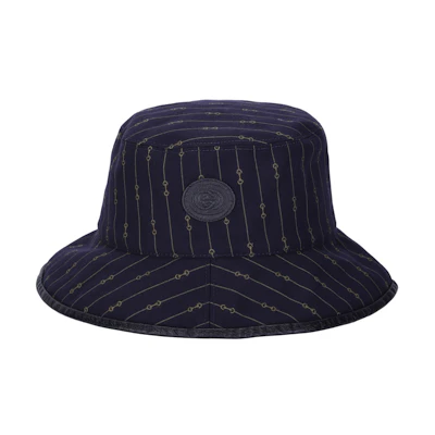GUCCI Canvas Striped & Monogram Reversible Bucket Hat Unisex Blue/Beige. 7008514HAOU4068