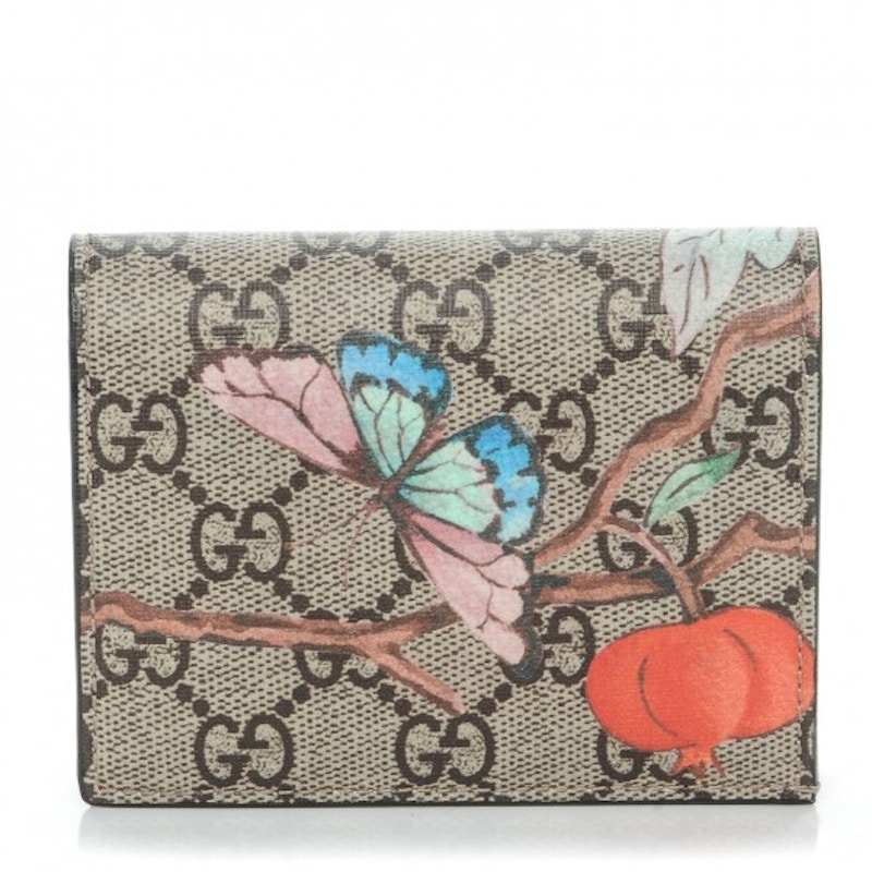 Gucci Card Case Wallet Monogram GG Supreme Tian Print Brown/Beige/Pink/Blue