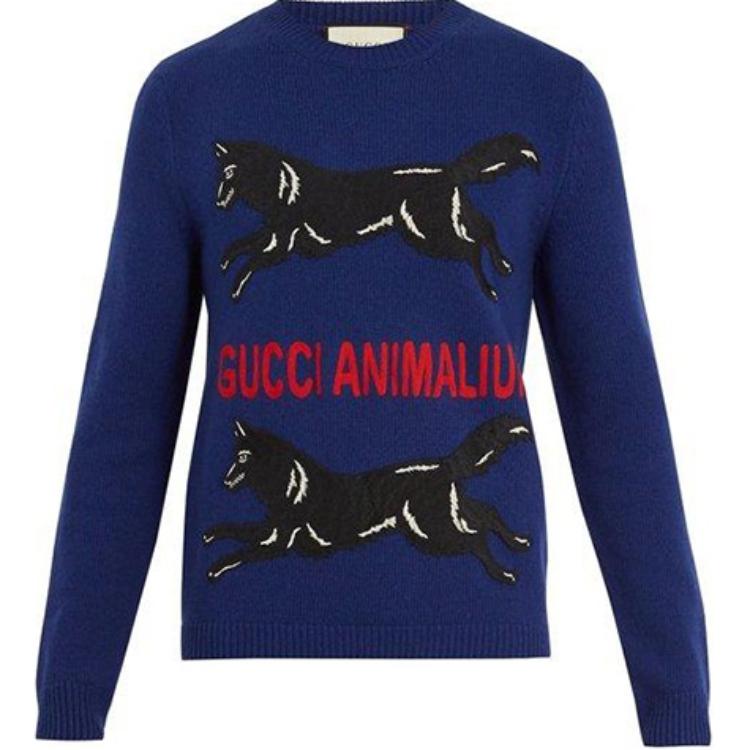 Gucci Cartoon Letter Print Crew Neck Sweater Blue 493655-X9H38-4166