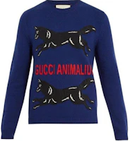 Gucci Cartoon Letter Print Crew Neck Sweater Blue 493655-X9H38-4166 Gucci Cartoon Letter Print Crew Neck Sweater Blue 493655-X9H38-4166