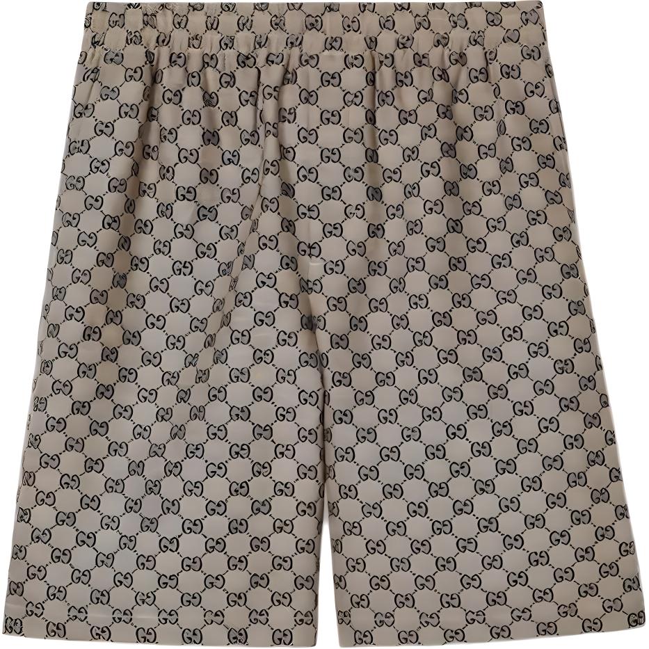 Gucci Casual Beige Logo Print Mid-Rise Shorts 742781-ZAM7G-9118