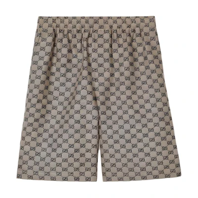 Gucci Casual Beige Logo Print Mid-Rise Shorts 742781-ZAM7G-9118