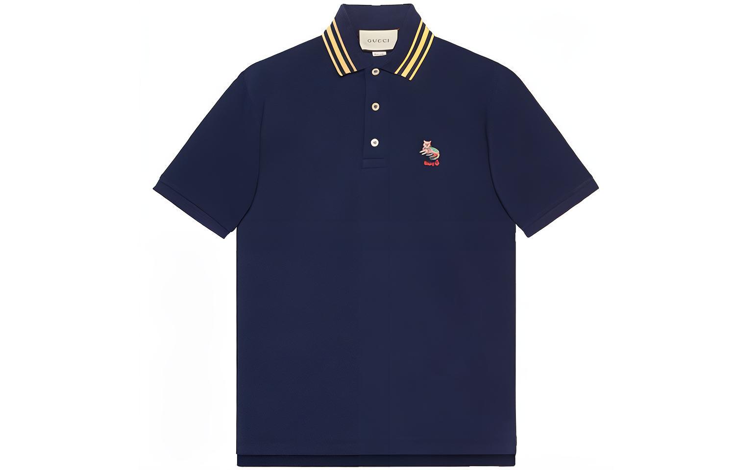 GUCCI Cat Patch Polo Shirt with Striped Trim Blue Fashion 636403-XJCXW-4535 圖 2