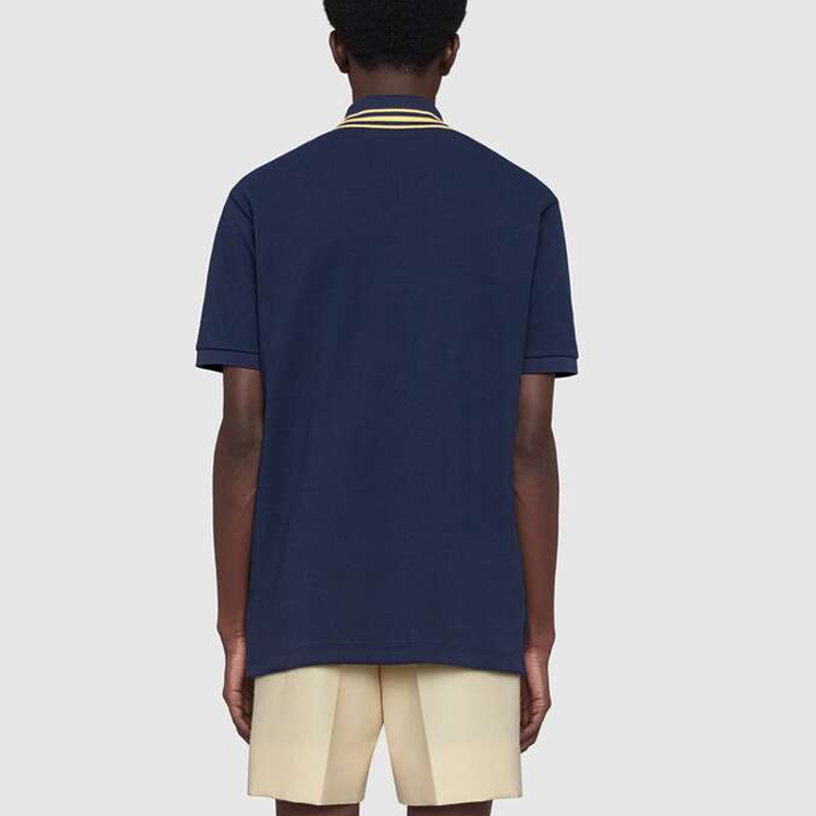 GUCCI Cat Patch Polo Shirt with Striped Trim Blue Fashion 636403-XJCXW-4535 圖 5