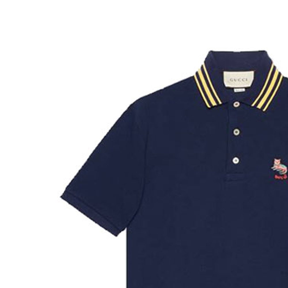 GUCCI Cat Patch Polo Shirt with Striped Trim Blue Fashion 636403-XJCXW-4535 圖 6