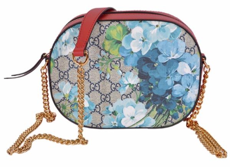 Gucci Chain Crossbody GG Supreme Blooms Chain Strap Small Blue/Red