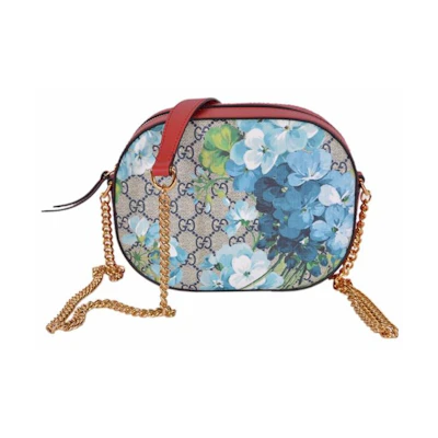 Gucci Chain Crossbody GG Supreme Blooms Chain Strap Small Blue/Red