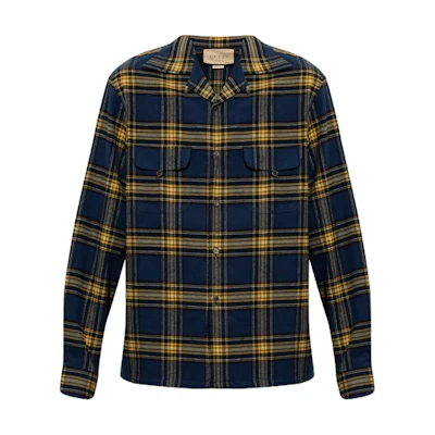 Gucci Check Detail Single-Breasted Long-Sleeve Shirt Blue for Men 705345-ZAJXS-4009