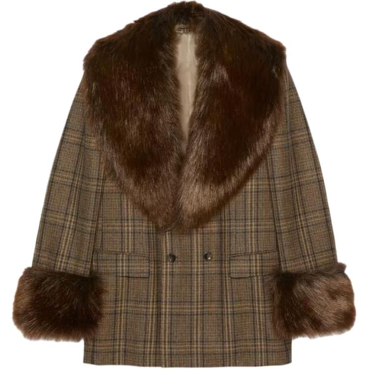 Gucci Check Wool Double-Breasted Casual Jacket 720624-ZAK56-2333