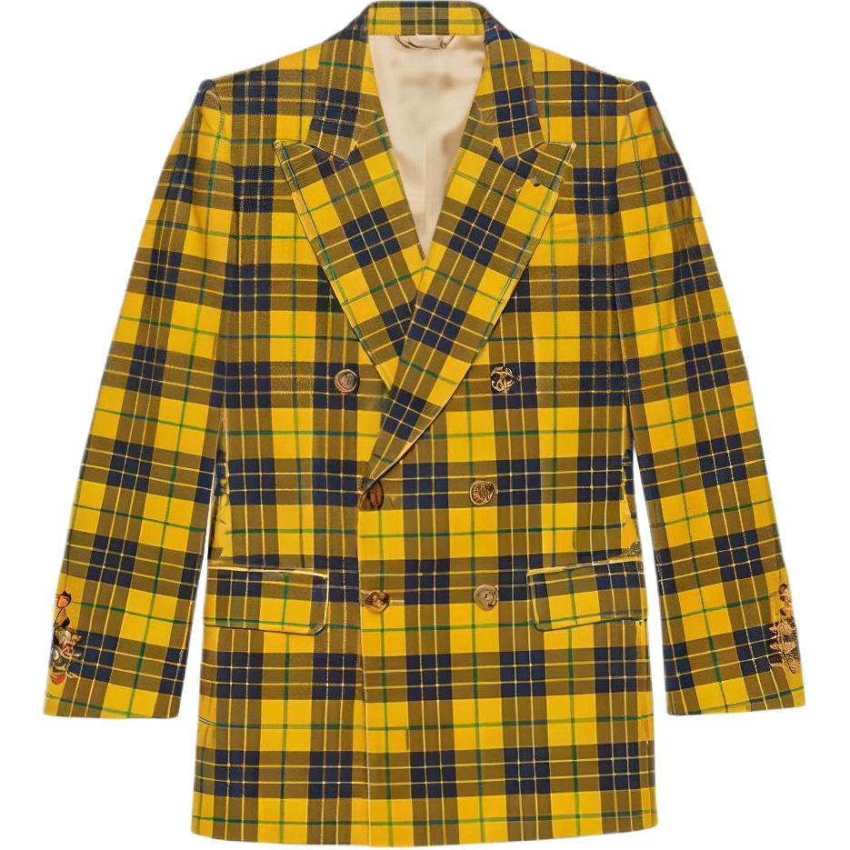 Gucci Checkered Double-Breasted Yellow Jacket Long Sleeve Outerwear 714971-ZAKSH-7088