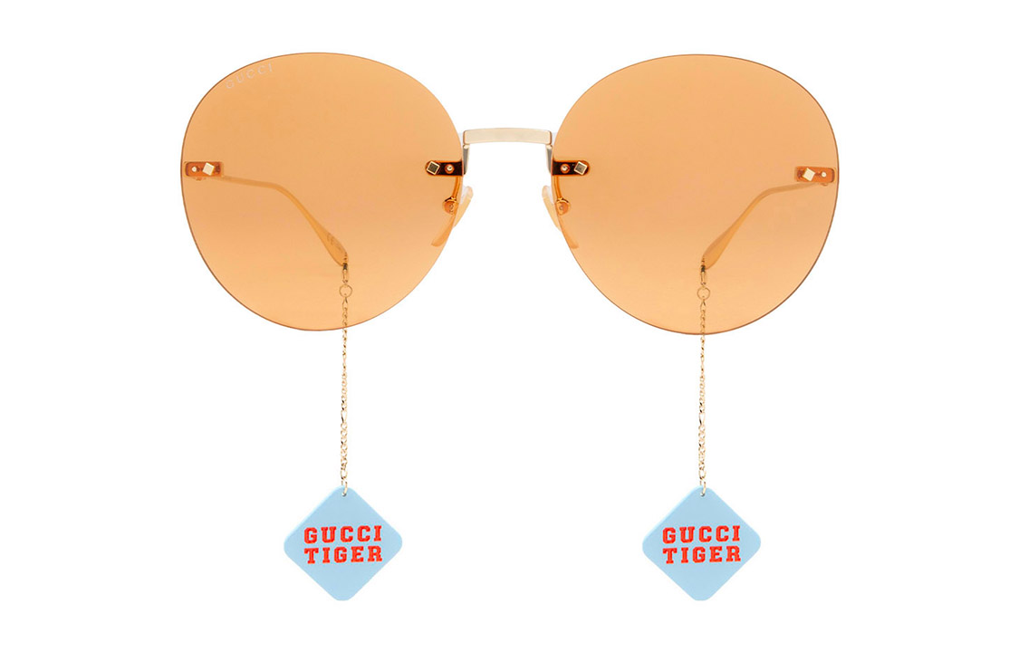 Order 古驰中国吊坠圆形金属太阳镜 金色男女通用款 GG1149S007