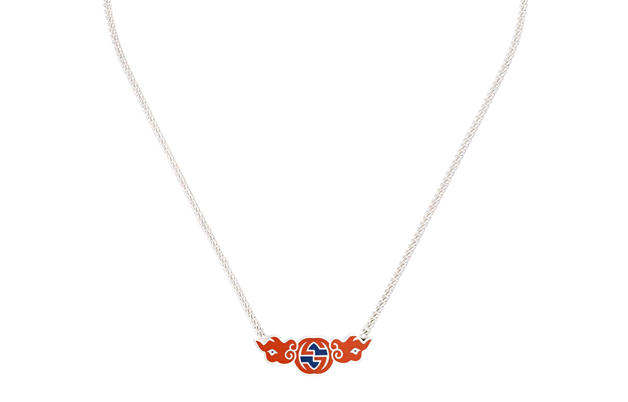 GUCCI Chinese New Year Double G 925 Silver Enamel Necklace Unisex Silver. 777993J89L08497