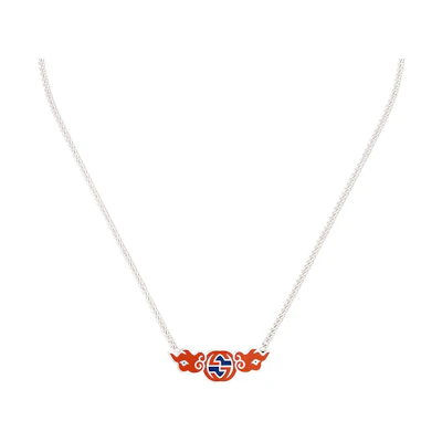 GUCCI Chinese New Year Double G 925 Silver Enamel Necklace Unisex Silver. 777993J89L08497