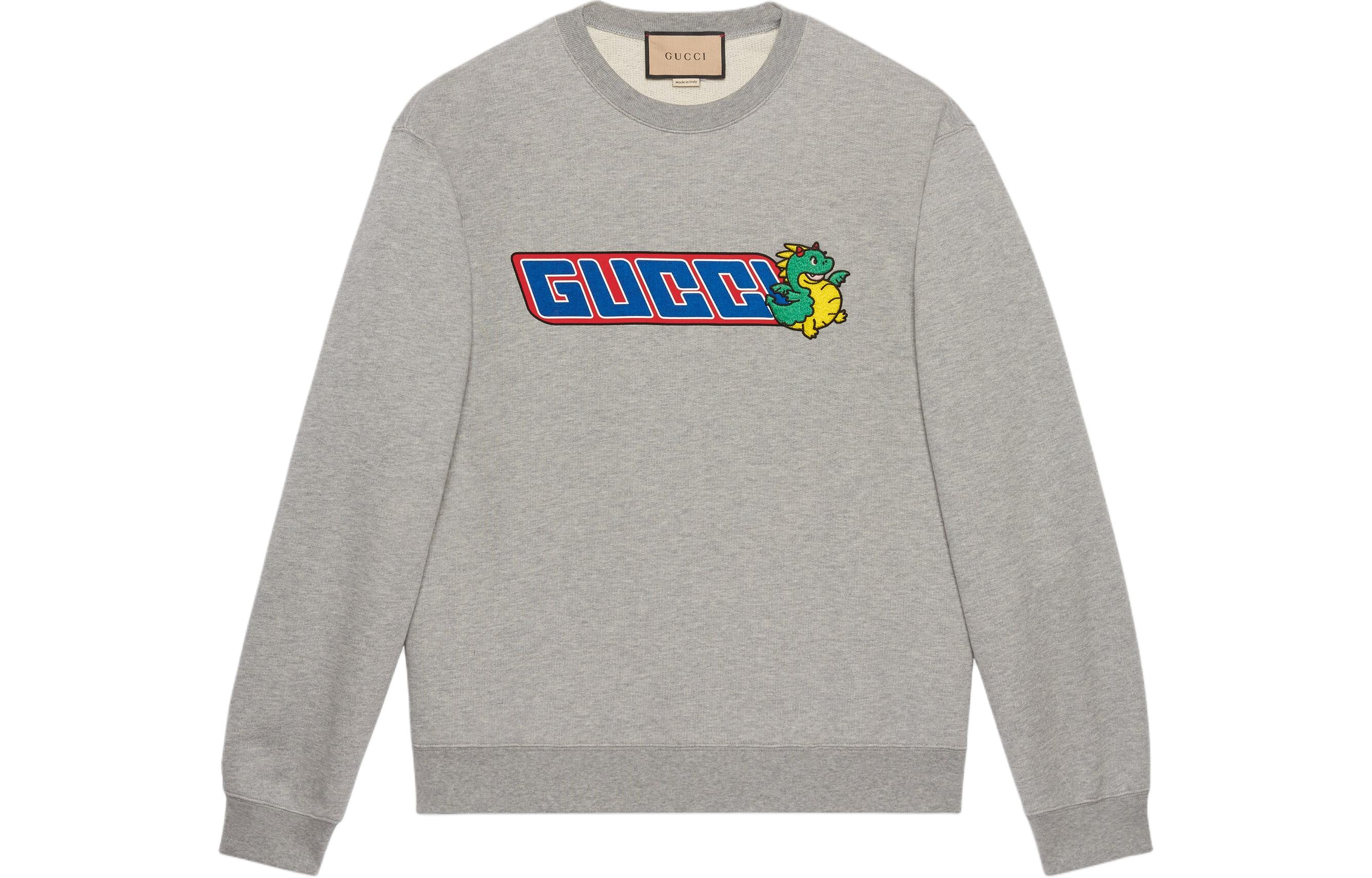 Gucci Chinese New Year SS24 Grey Logo Embroidered Cartoon Sweatshirt Men 770916-XJGCE-1056