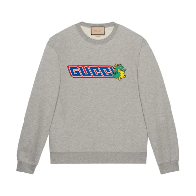 Gucci Chinese New Year SS24 Grey Logo Embroidered Cartoon Sweatshirt Men 770916-XJGCE-1056