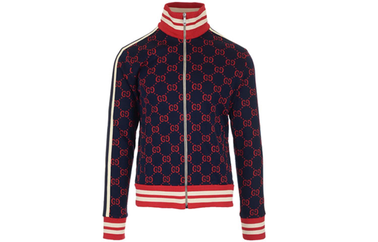 Gucci Classic GG Jacquard Full-Zip Jacket for Men in Blue/Red 496919-X9L13-4330