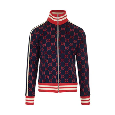 Gucci Classic GG Jacquard Full-Zip Jacket for Men in Blue/Red 496919-X9L13-4330