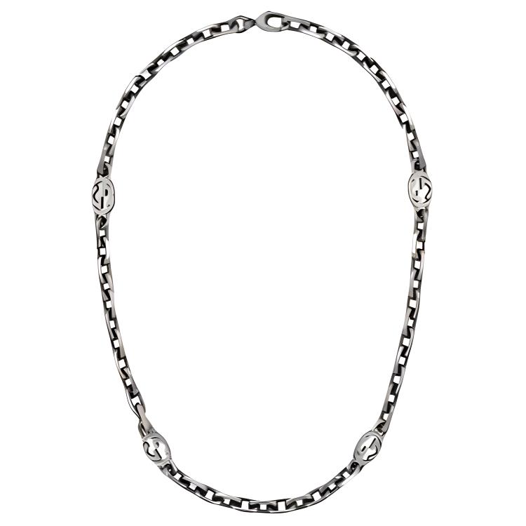 GUCCI Classic GG Necklace Series Cuban Chain 925 Silver Unisex Vintage Style. 616941-J8400-0811