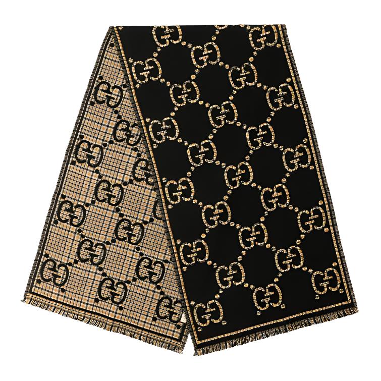 GUCCI Classic GG Pattern Wool Knit Scarf Unisex Couple Style. 660025-4G386-1079