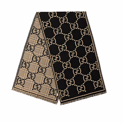 GUCCI Classic GG Pattern Wool Knit Scarf Unisex Couple Style. 660025-4G386-1079