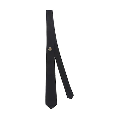 GUCCI Classic Logo Black Silk Tie with Embroidered Bee Design for Men 454658-4E647-1000