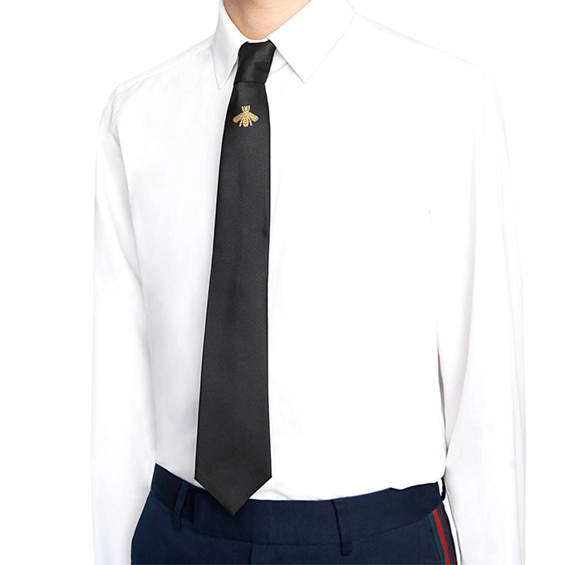 GUCCI Classic Logo Black Silk Tie with Embroidered Bee Design for Men 454658-4E647-1000 圖 6
