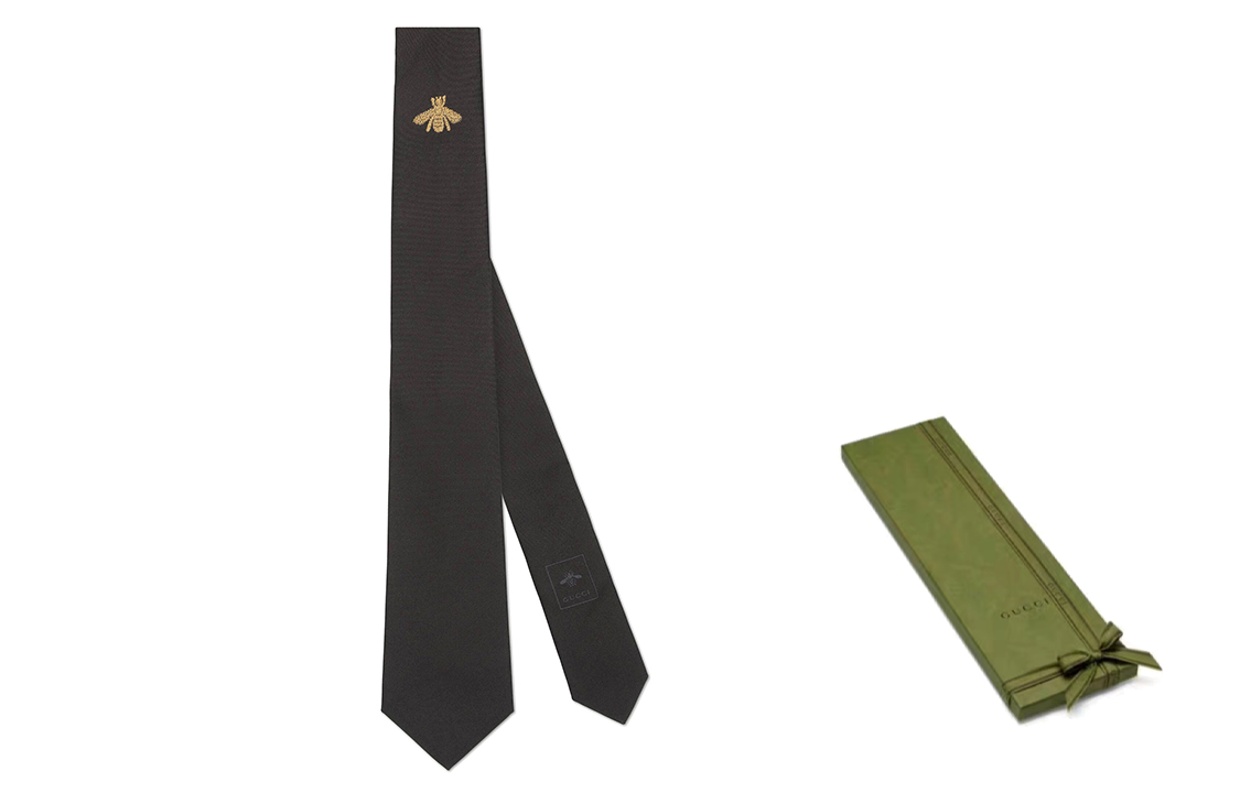 GUCCI Classic Logo Black Silk Tie with Embroidered Bee Design for Men 454658-4E647-1000 圖 8