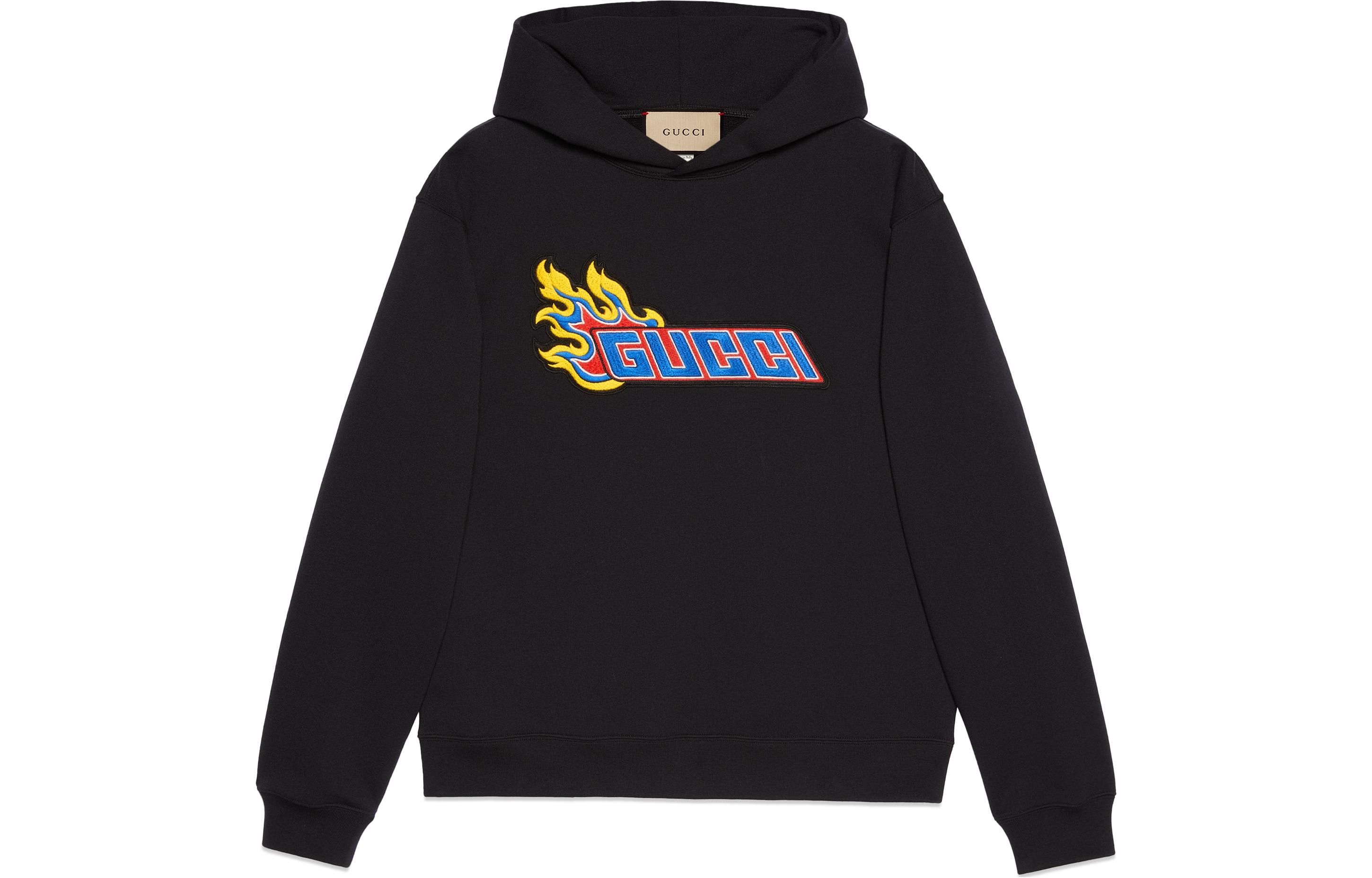 Gucci CNY SS24 Black Sweatshirt with Flame Embroidery Logo 770915-XJGCD-1043