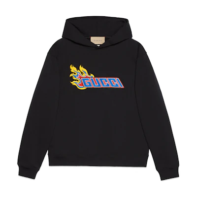 Gucci CNY SS24 Black Sweatshirt with Flame Embroidery Logo 770915-XJGCD-1043
