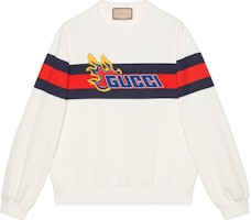 Gucci CNY SS24 Ivory Sweatshirt with Logo & Flame Print 771474-XJGCF-9095 Gucci CNY SS24 Ivory Sweatshirt with Logo & Flame Print 771474-XJGCF-9095