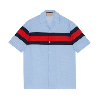 Gucci CNY SS24 Striped Cuban Collar Shirt Light Blue 770820-ZAPXY-4725