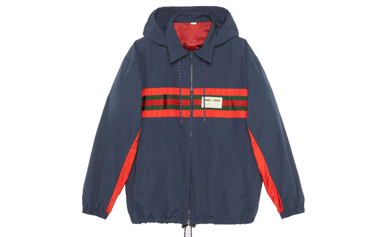 Gucci Color-Block Stripe Logo Patch Hoodie Jacket Men’s Blue 599935-XDA2J-4206