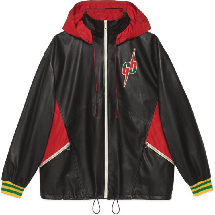 Lookbook 구찌 컬러블록 로고 스탠드 칼라 집업 봄버 자켓 블랙 남성용 571896-XNAFU-1152