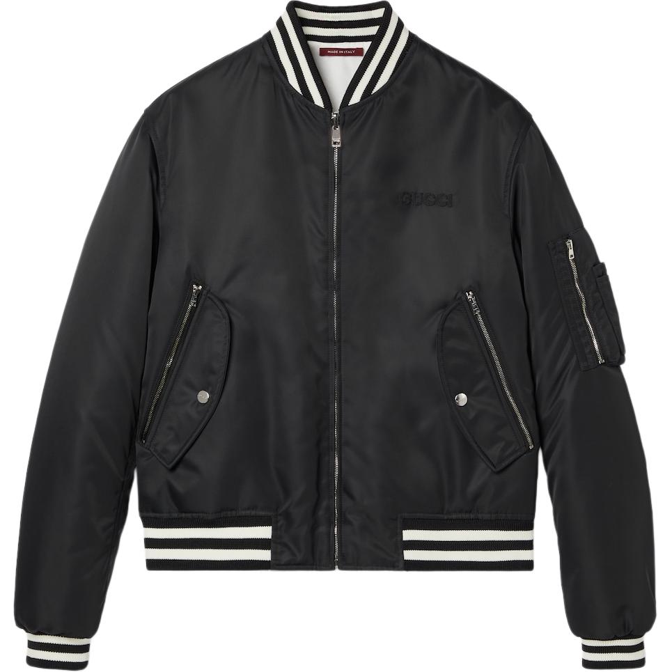 Gucci Colorblock Stripe Bomber Jacket Men’s Black Long Sleeve 794816-ZAREC-1043