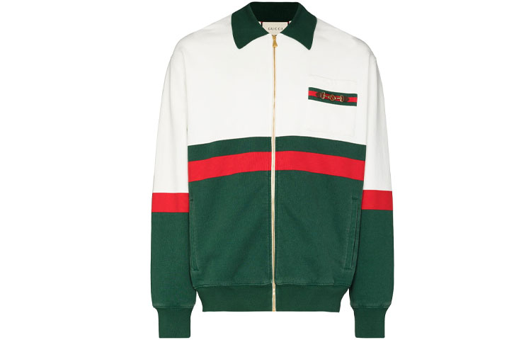 GUCCI Colorblock Stripe Logo Print Zip-Up Jacket Long Sleeve Casual Wear 625402-XJC0D-9146
