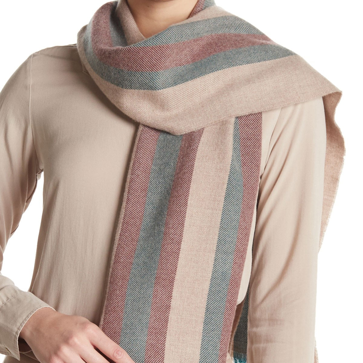 GUCCI Colorblock Wool Fringe Knit Scarf Brown Unisex 387574-4G200-9573 圖 5