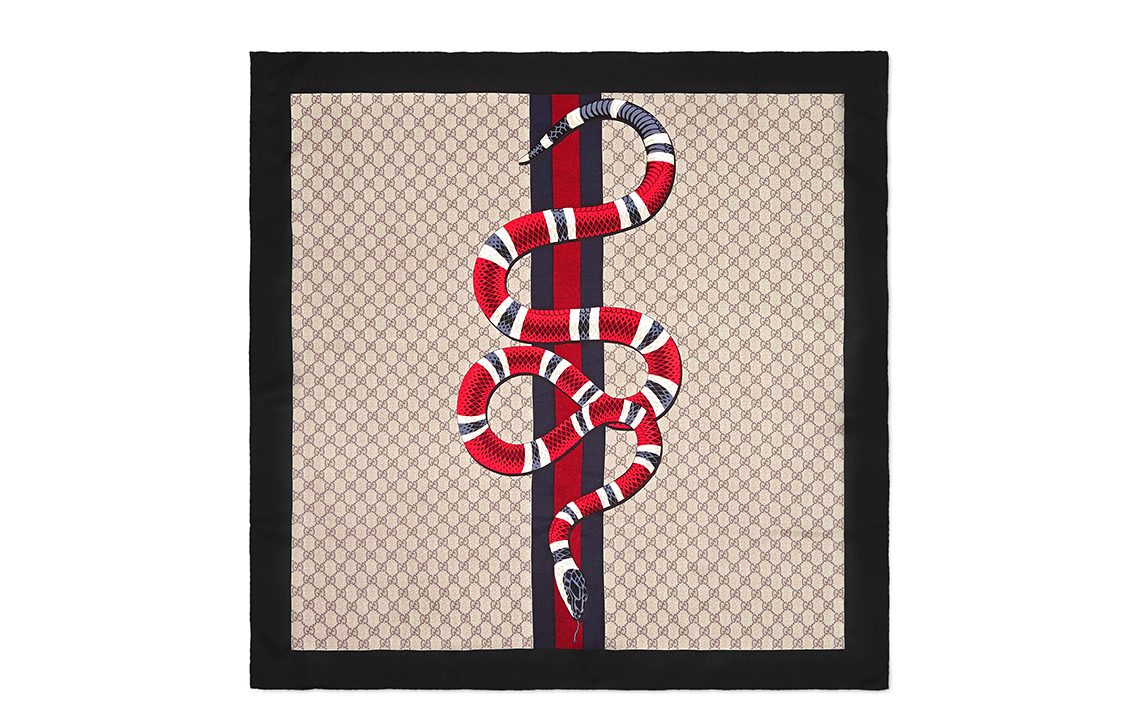 GUCCI Coral Snake Print Silk Scarf Unisex Black Red 429394-4G001-1065