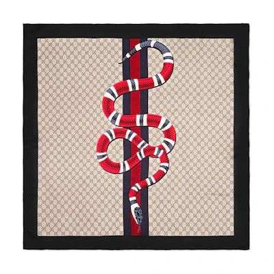 GUCCI Coral Snake Print Silk Scarf Unisex Black Red 429394-4G001-1065