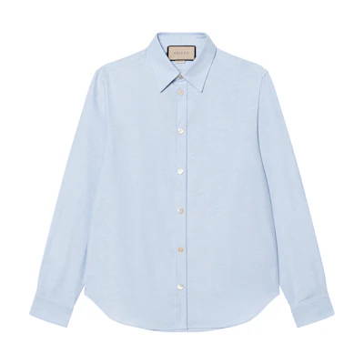 Gucci Cotton Shirt with Embroidery, Light Blue Long Sleeve Button-Up 756546-ZAOCY-4990