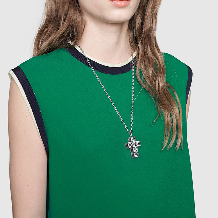 GUCCI Cross Pendant Silver Necklace Vintage Style Jewelry YBB550207001 圖 5